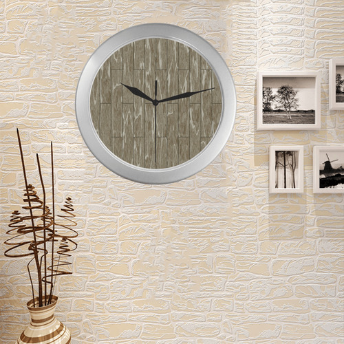 wooden floor 6 Silver Color Wall Clock