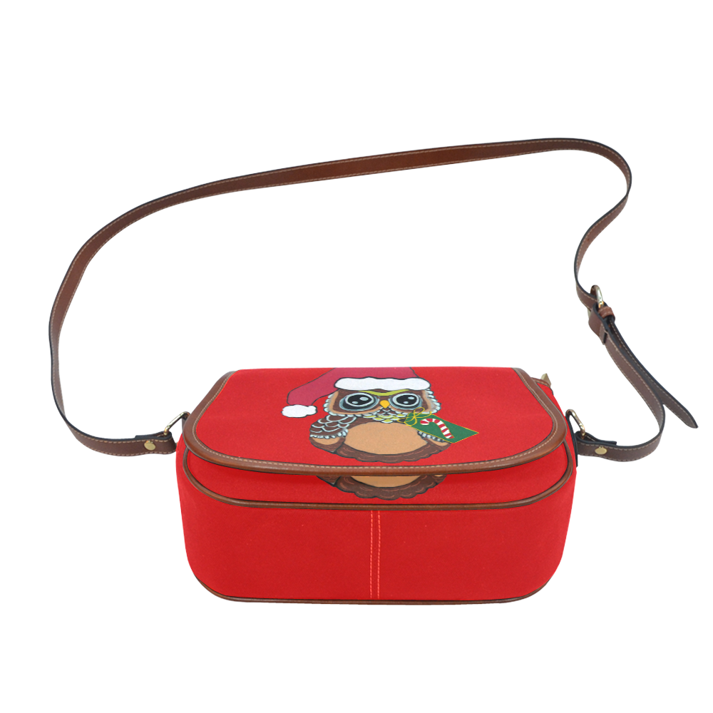 Christmas Owl Red Saddle Bag/Small (Model 1649) Full Customization