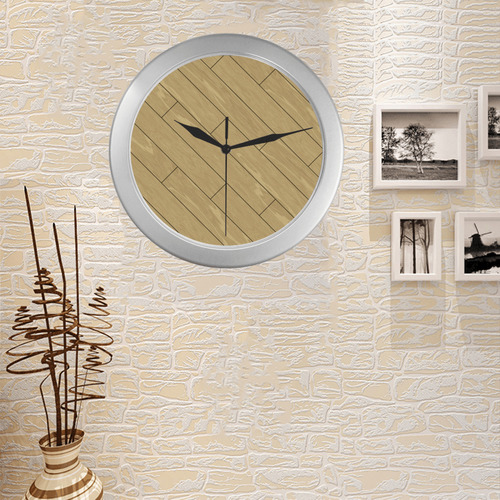 wooden floor 5 Silver Color Wall Clock
