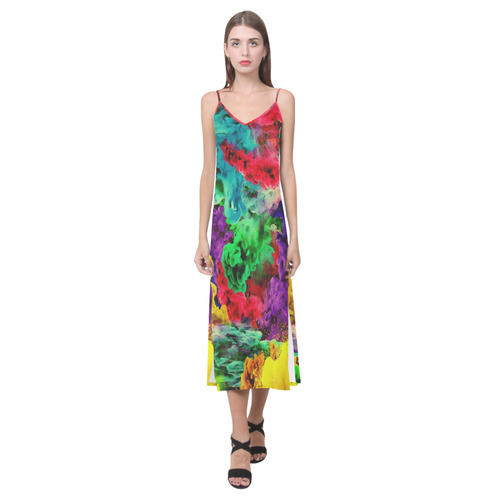 stormy colors B V-Neck Open Fork Long Dress(Model D18)