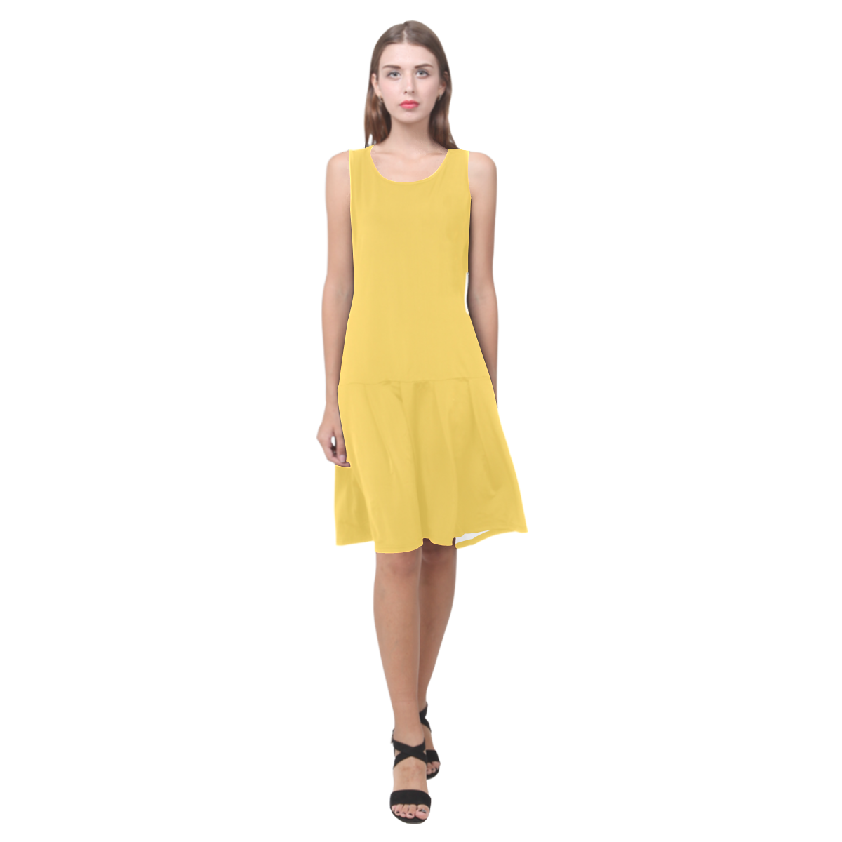 Primrose Yellow Sleeveless Splicing Shift Dress(Model D17)