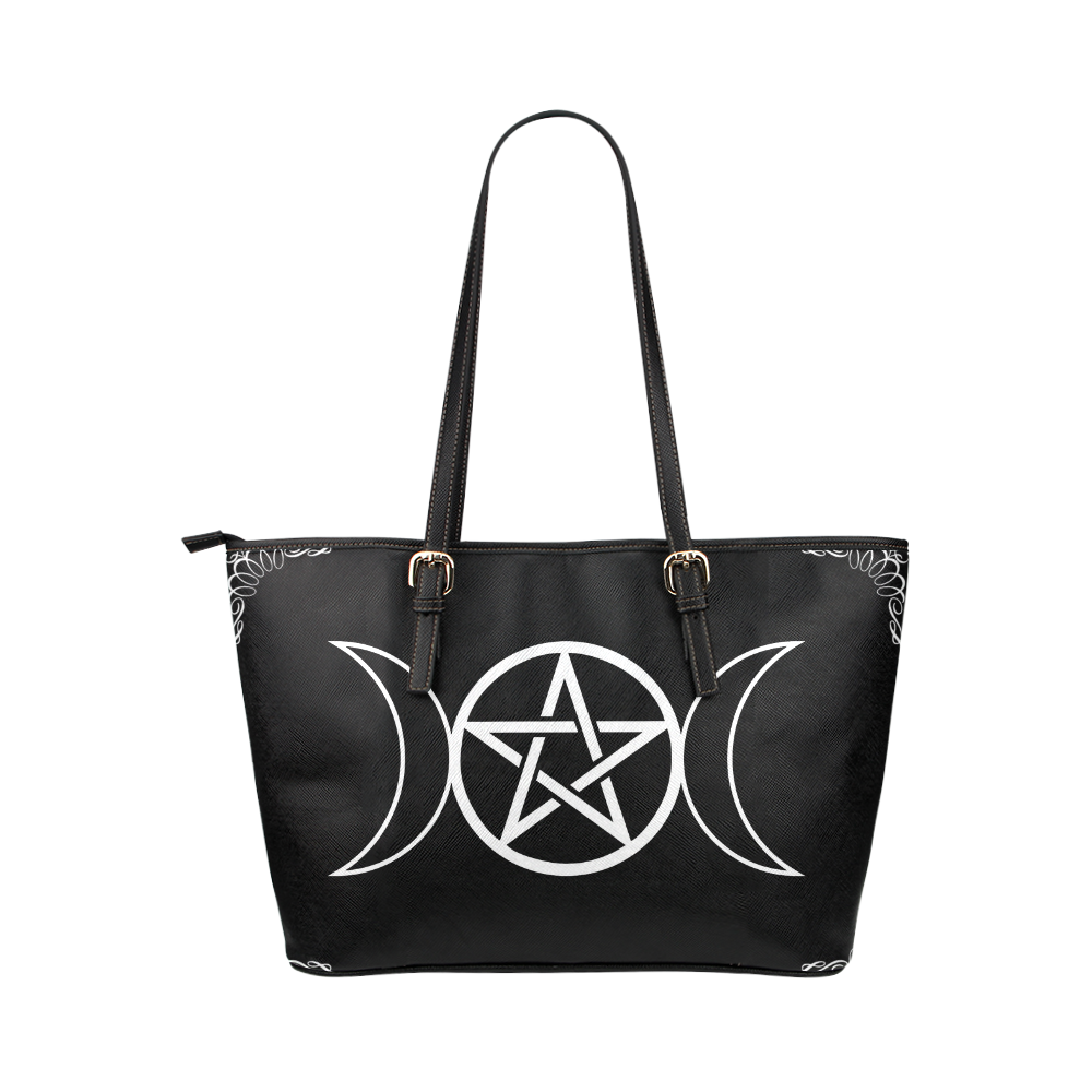 Triple Moon Pentagram Leather Tote Bag/Small (Model 1651)