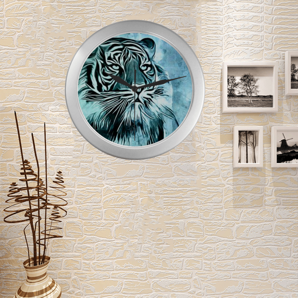 Watercolor Tiger Silver Color Wall Clock