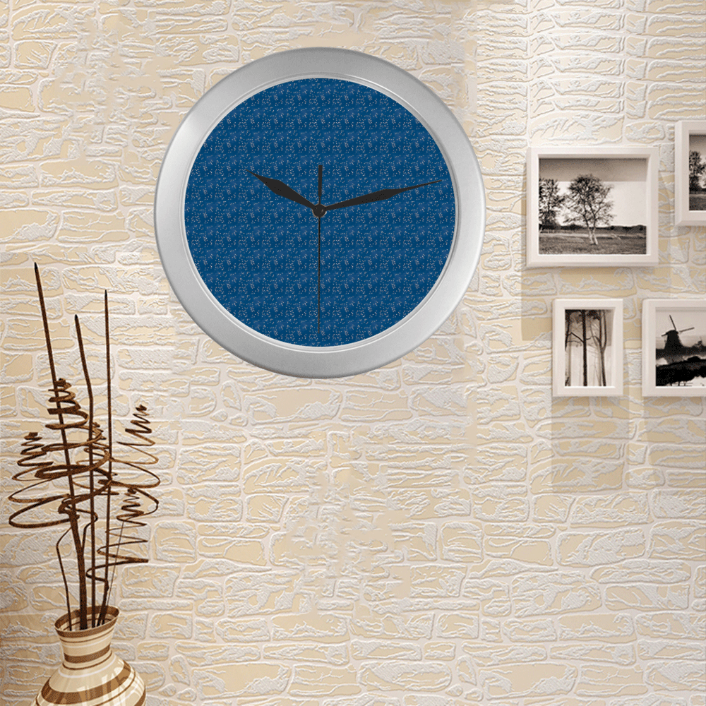 Silver Stars on Turquoise Blue Background Silver Color Wall Clock