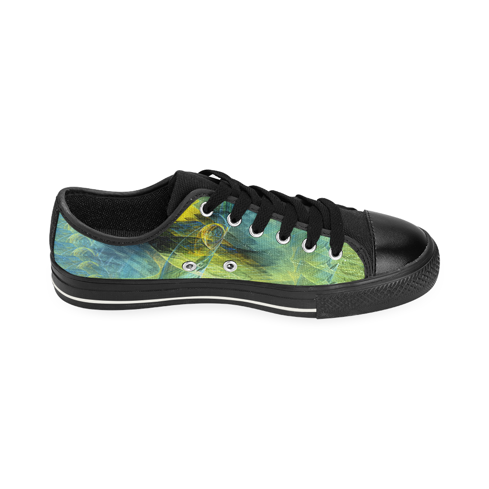 Light Blue Yellow Abstract Fractal Canvas Women's Shoes/Large Size (Model 018)