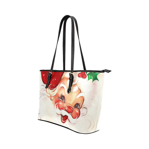 A cute vintage Santa Claus with a mistletoe Leather Tote Bag/Small (Model 1651)