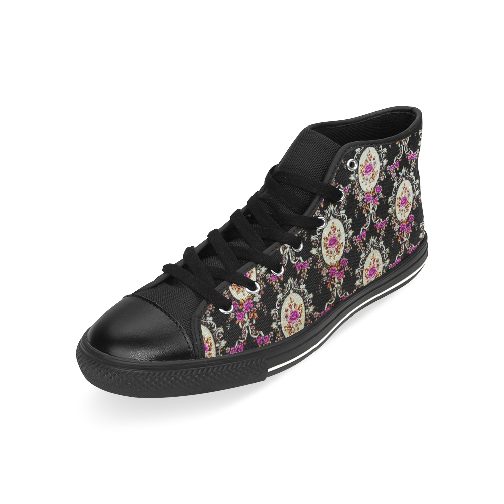 Beautiful Pink Vintage Floral Pattern High Top Canvas Women's Shoes/Large Size (Model 017)