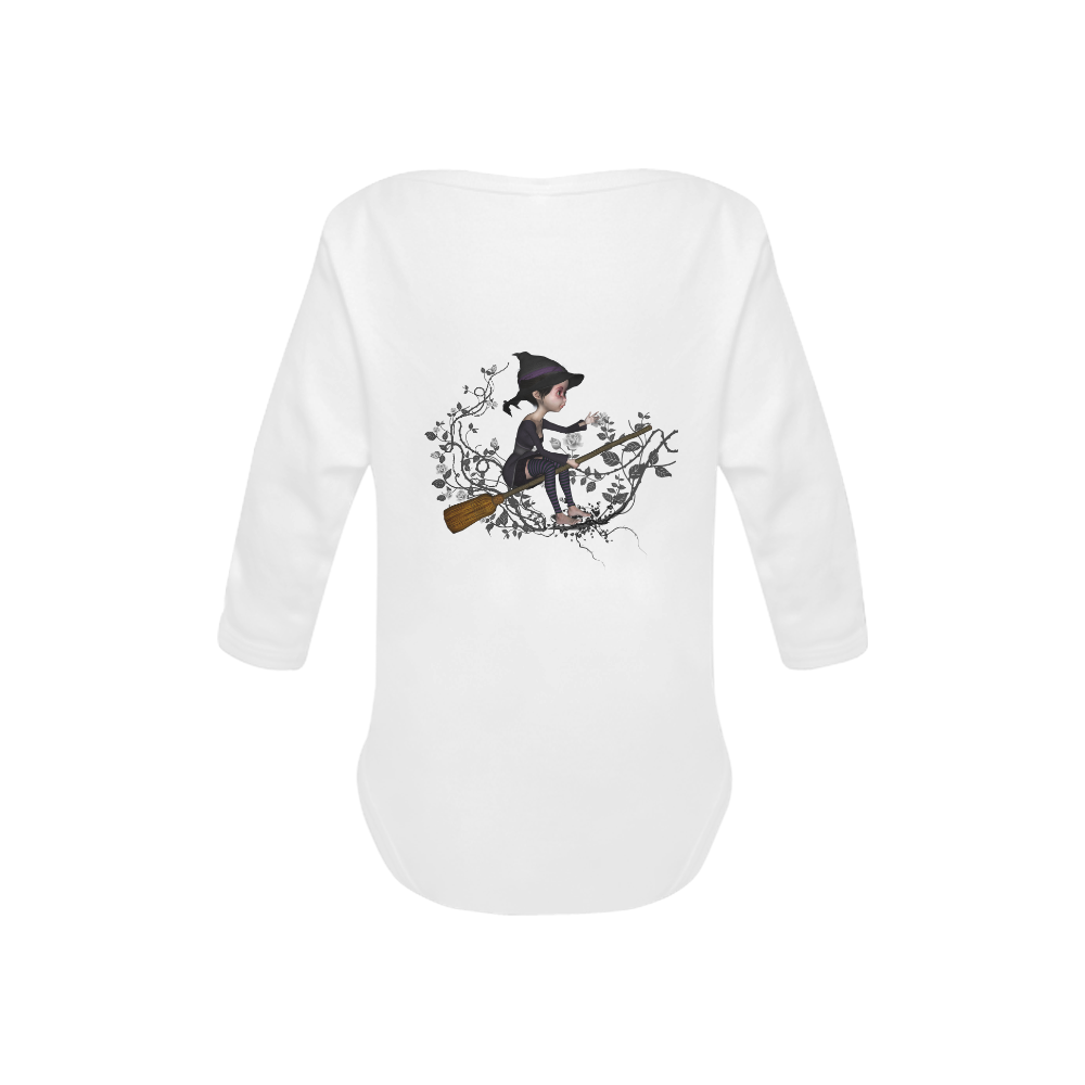 Cute witch on the broom Baby Powder Organic Long Sleeve One Piece (Model T27)