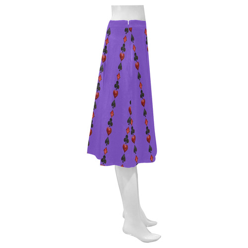 Black and Red Poker Casino Card Shapes Mnemosyne Women's Crepe Skirt (Model D16)