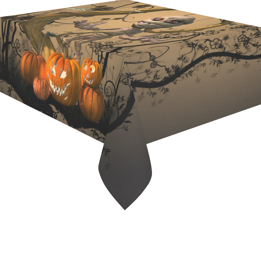 Funny mummy with pumpkins Cotton Linen Tablecloth 52"x 70"