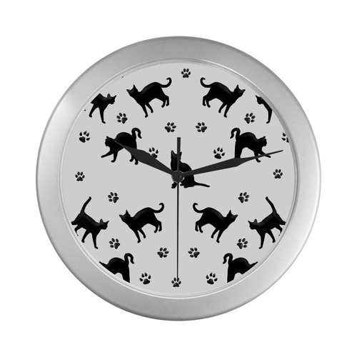 Black Cats Silver Color Wall Clock