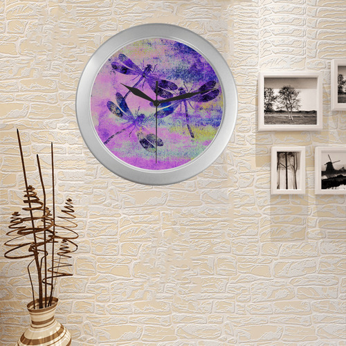 Mauritius Vintage Dragonflies Colours R Silver Color Wall Clock