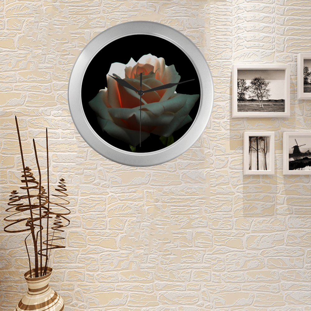 A Beautiful Rose Silver Color Wall Clock