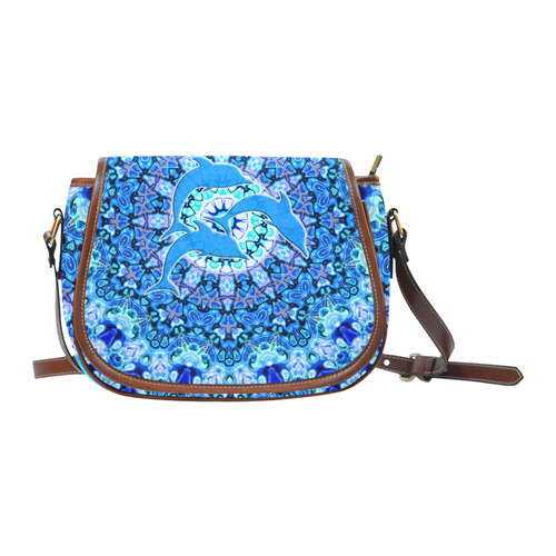 Mandala Magic Blue JUMPING DOLPHINS Saddle Bag/Small (Model 1649) Full Customization