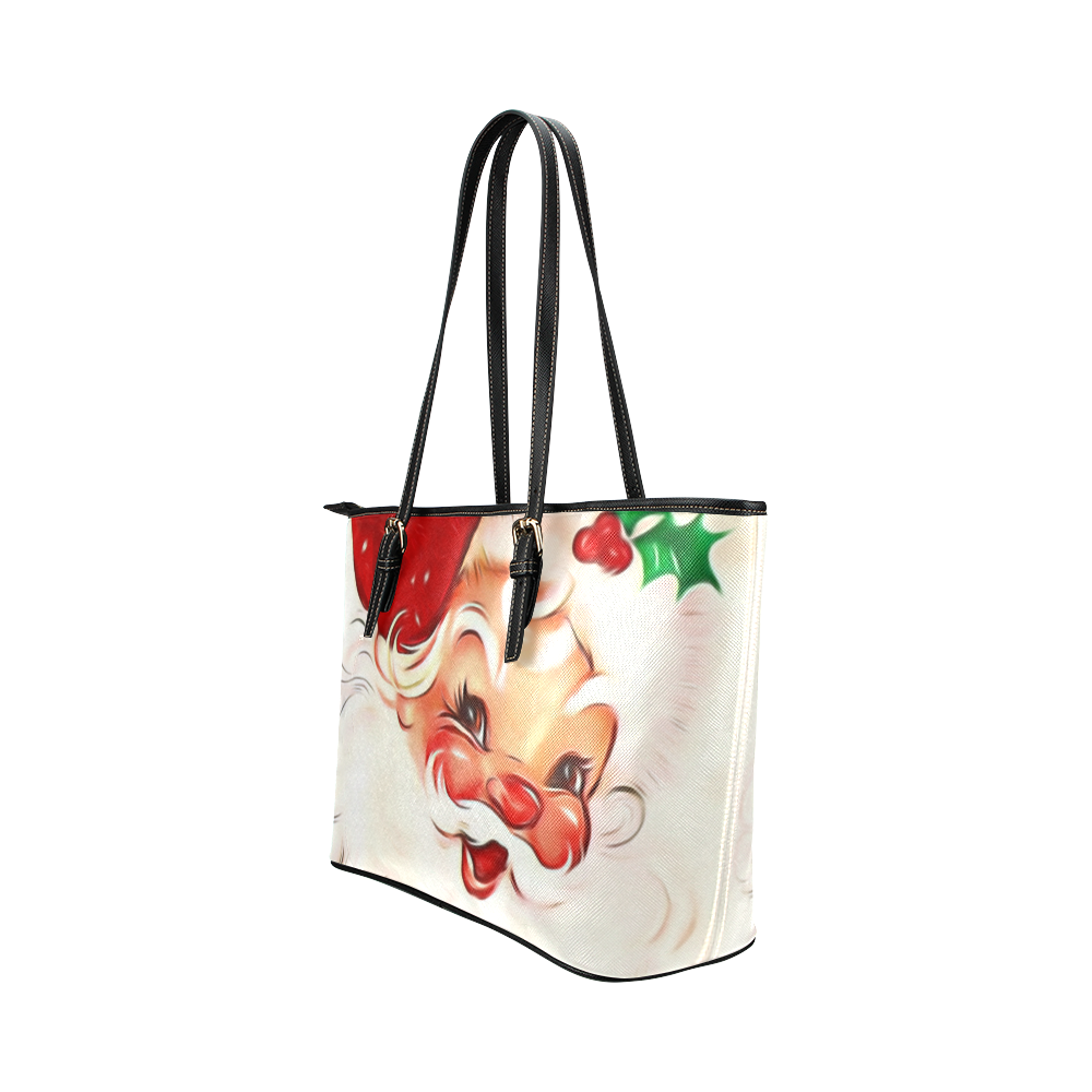 A cute vintage Santa Claus with a mistletoe Leather Tote Bag/Large ...