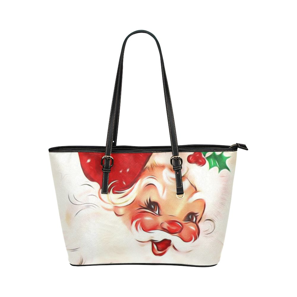 A cute vintage Santa Claus with a mistletoe Leather Tote Bag/Small (Model 1651)