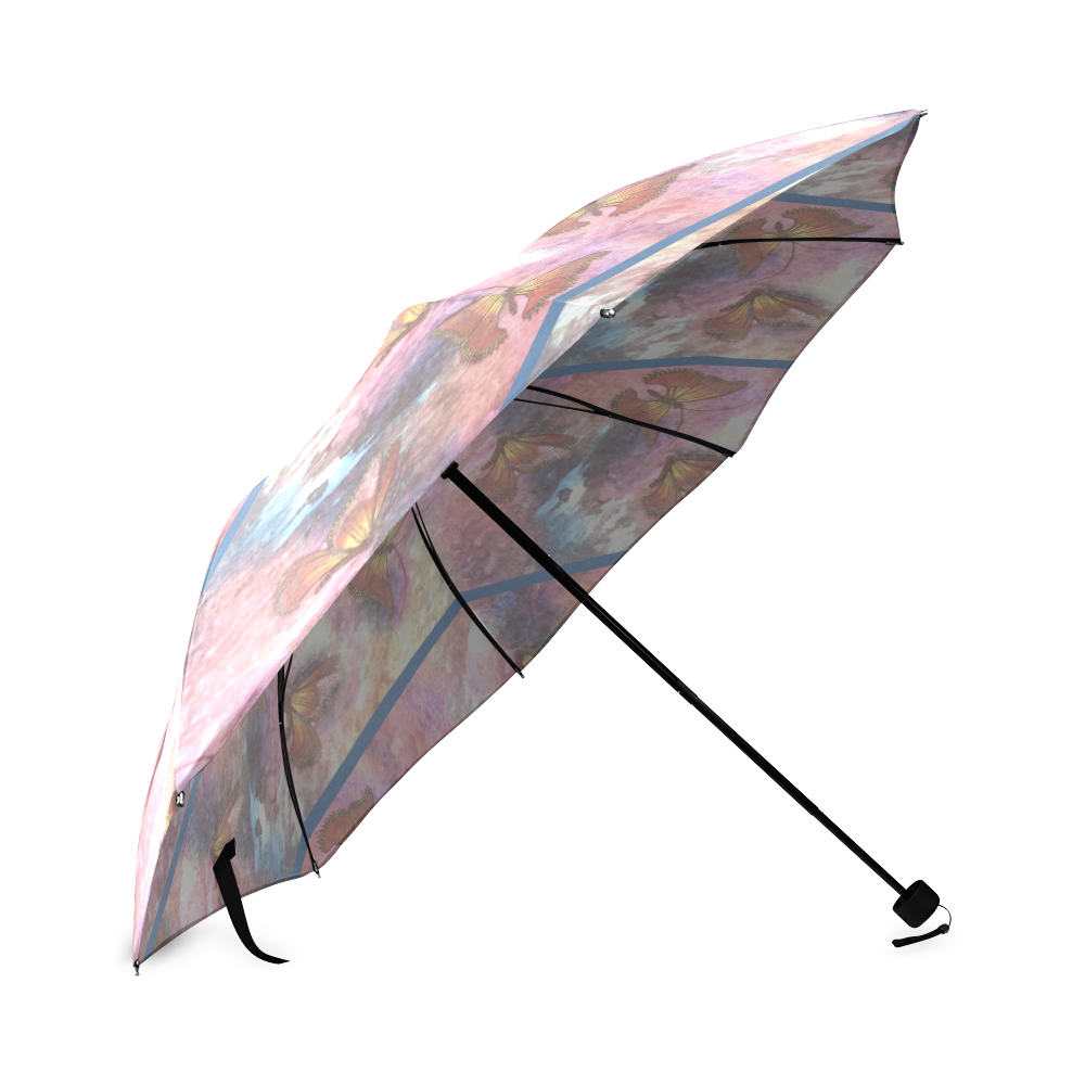 Two-Tone Striped Pastel Monarchs Foldable Umbrella (Model U01)