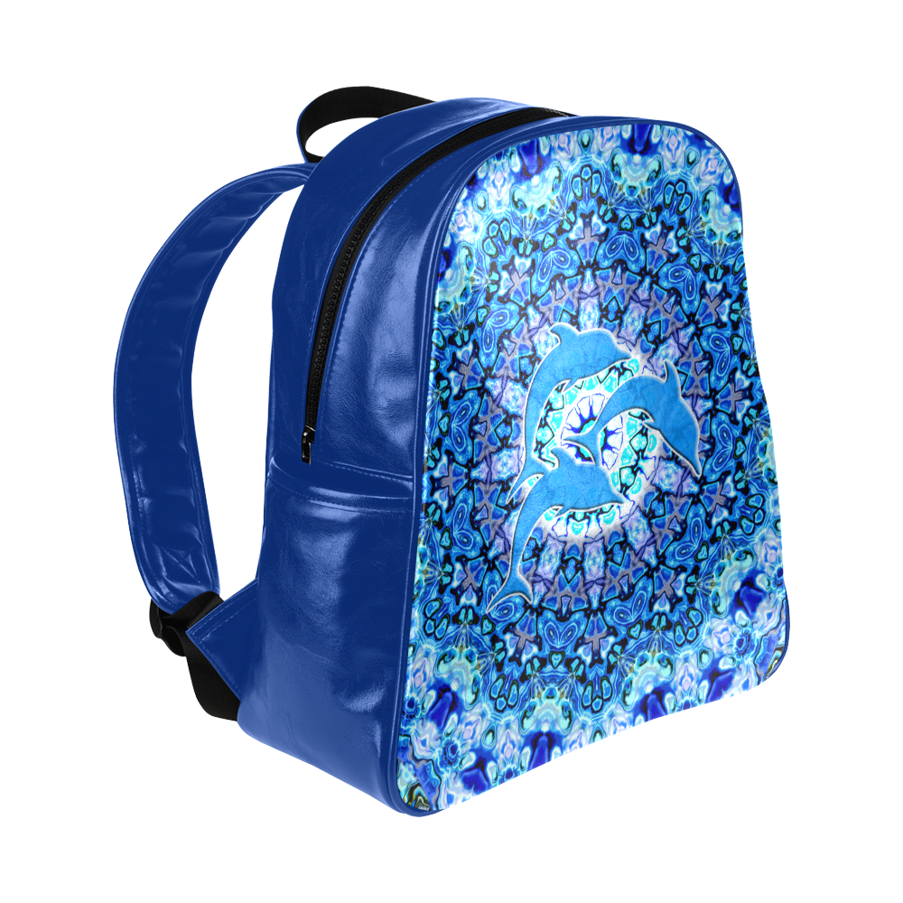 Mandala Magic Blue JUMPING DOLPHINS Multi-Pockets Backpack (Model 1636)