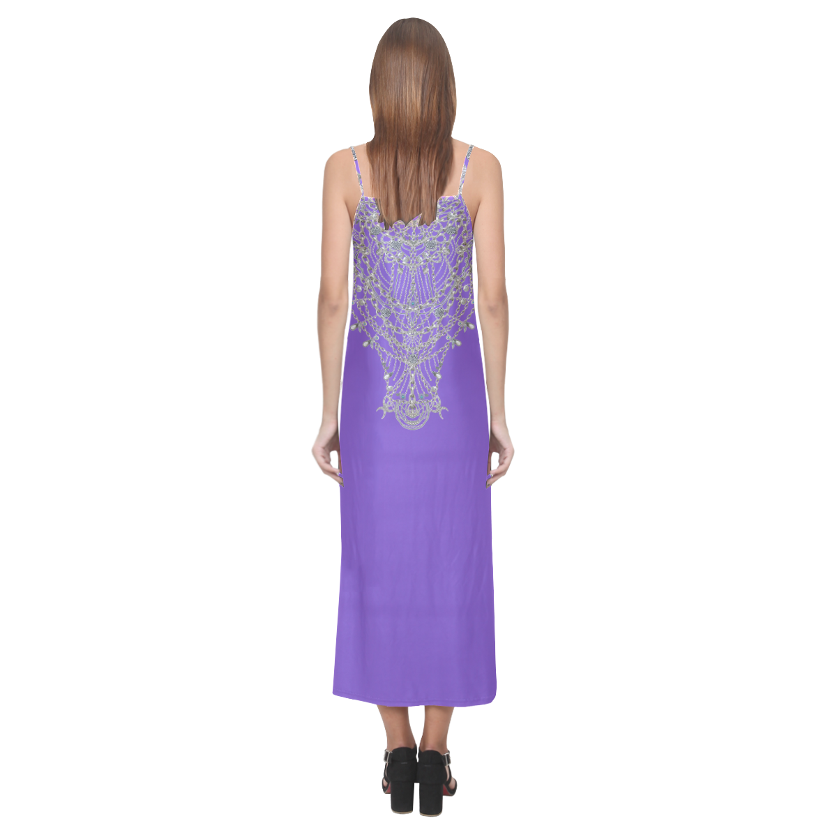 chains V-Neck Open Fork Long Dress(Model D18)