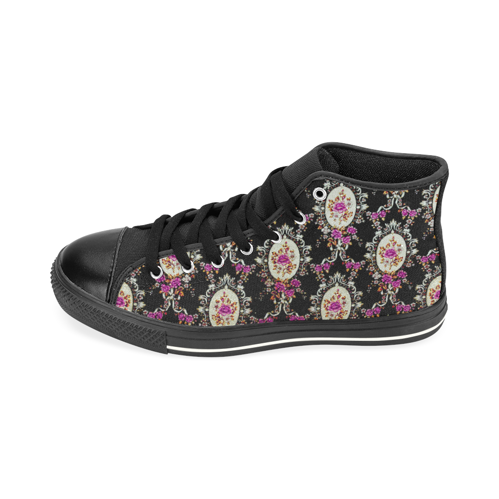Beautiful Pink Vintage Floral Pattern High Top Canvas Women's Shoes/Large Size (Model 017)