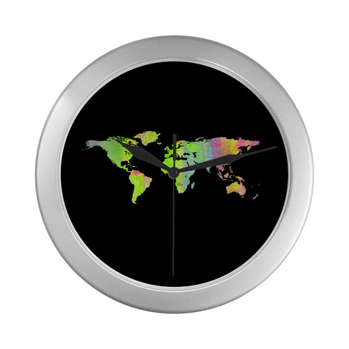 World Map Silver Color Wall Clock