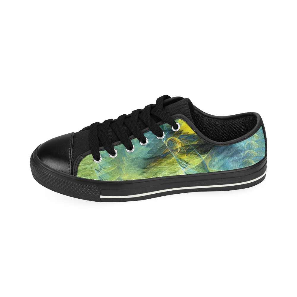 Light Blue Yellow Abstract Fractal Canvas Women's Shoes/Large Size (Model 018)