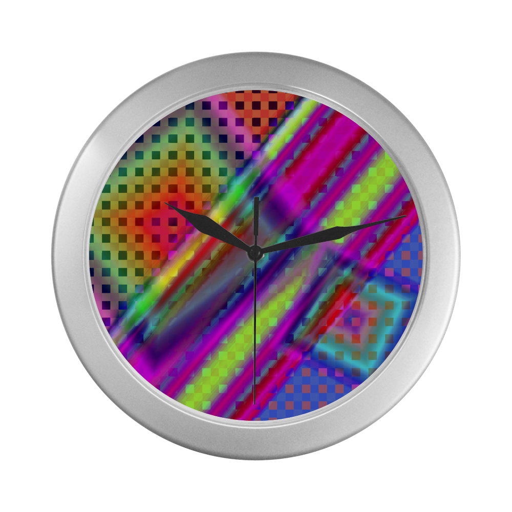 Plaid Design 3D Colours Silver Color Wall Clock