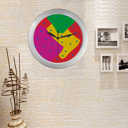 Yellow Red Green Silver Color Wall Clock