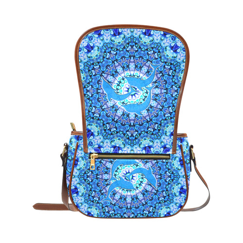 Mandala Magic Blue JUMPING DOLPHINS Saddle Bag/Large (Model 1649)