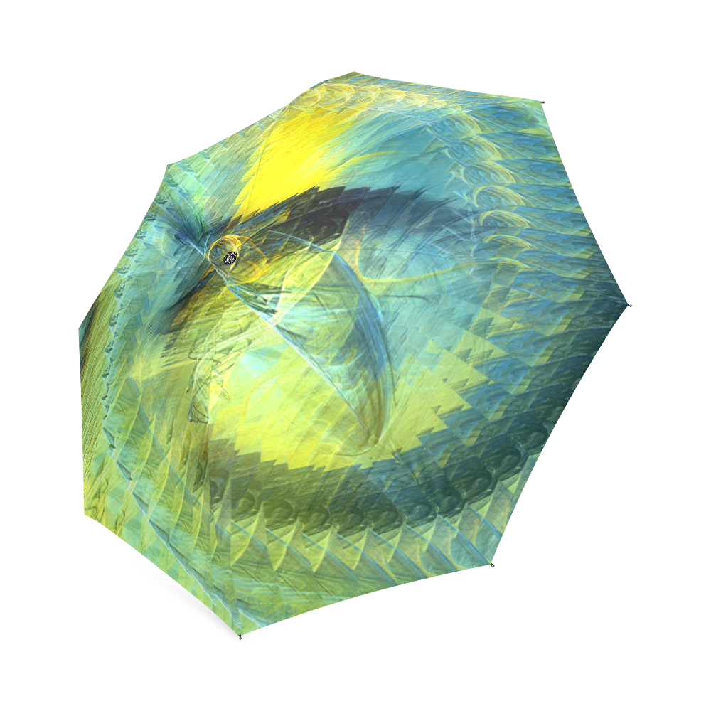 Light Blue Yellow Abstract Fractal Foldable Umbrella (Model U01)