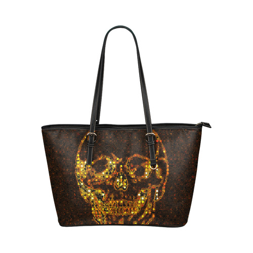 golden skull Leather Tote Bag/Small (Model 1651)