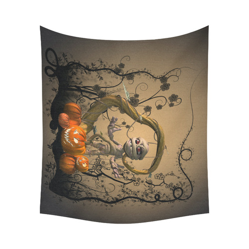 Funny mummy with pumpkins Cotton Linen Wall Tapestry 60"x 51"