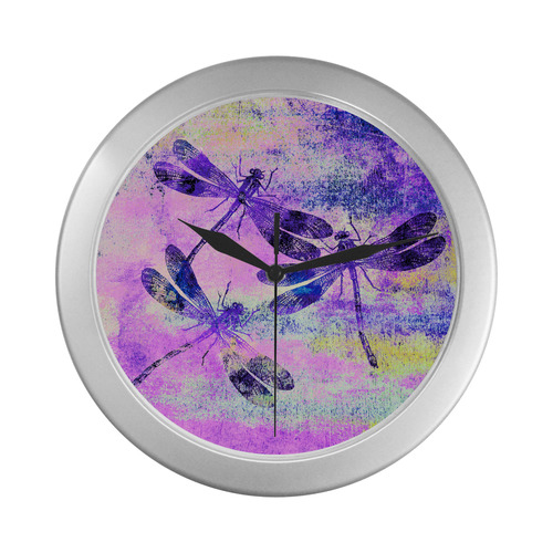 Mauritius Vintage Dragonflies Colours R Silver Color Wall Clock