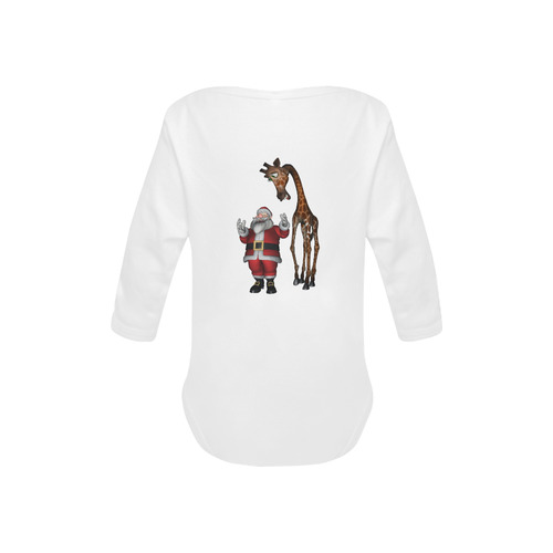 Santa Claus and cute giraffe Baby Powder Organic Long Sleeve One Piece (Model T27)