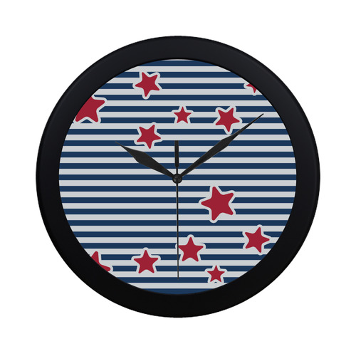 Blue, Red and White Stars and Stripes Circular Plastic Wall clock