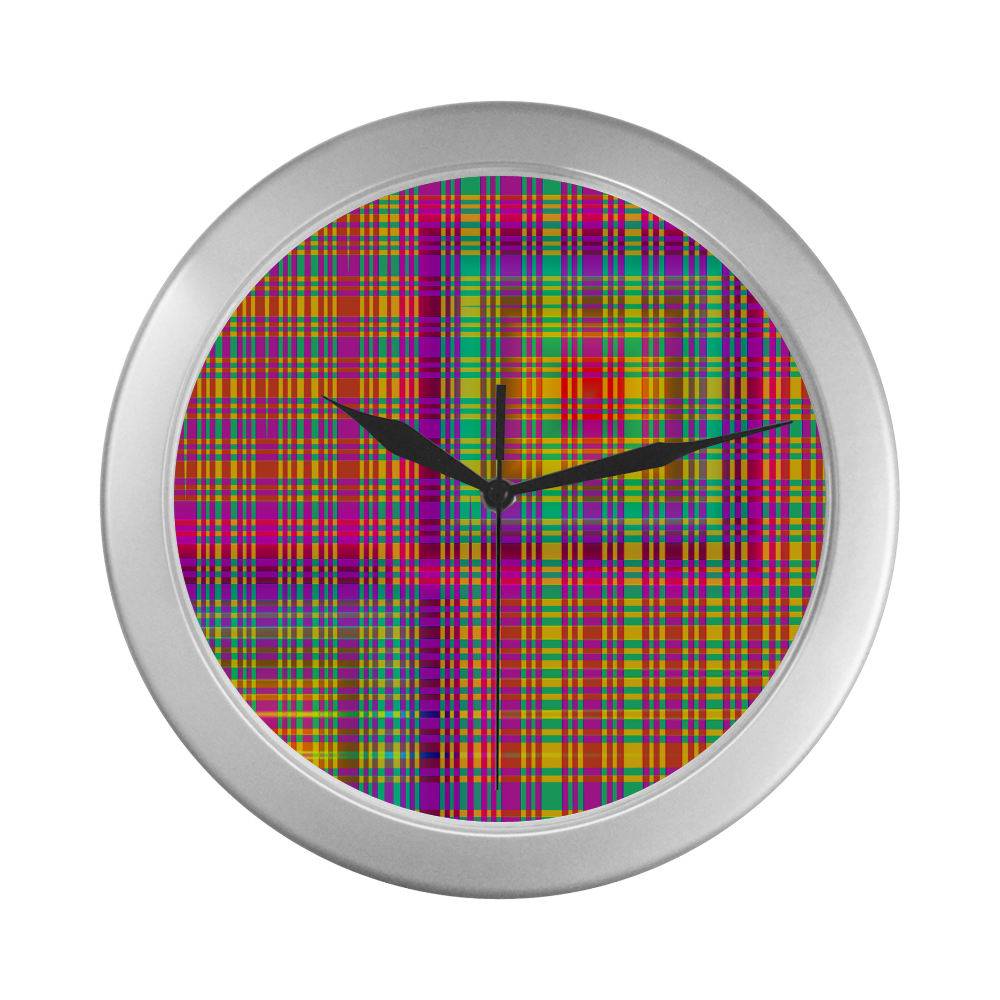Rainbow Tartan Silver Color Wall Clock