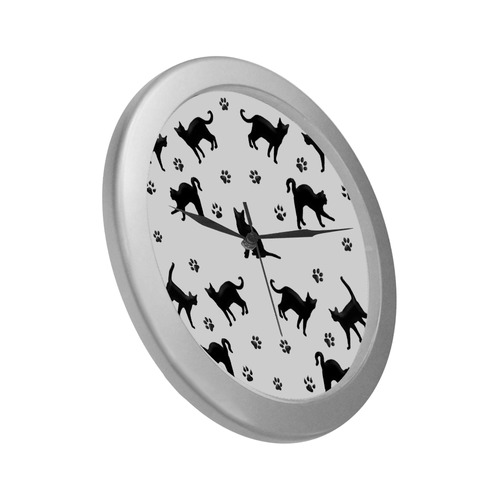Black Cats Silver Color Wall Clock
