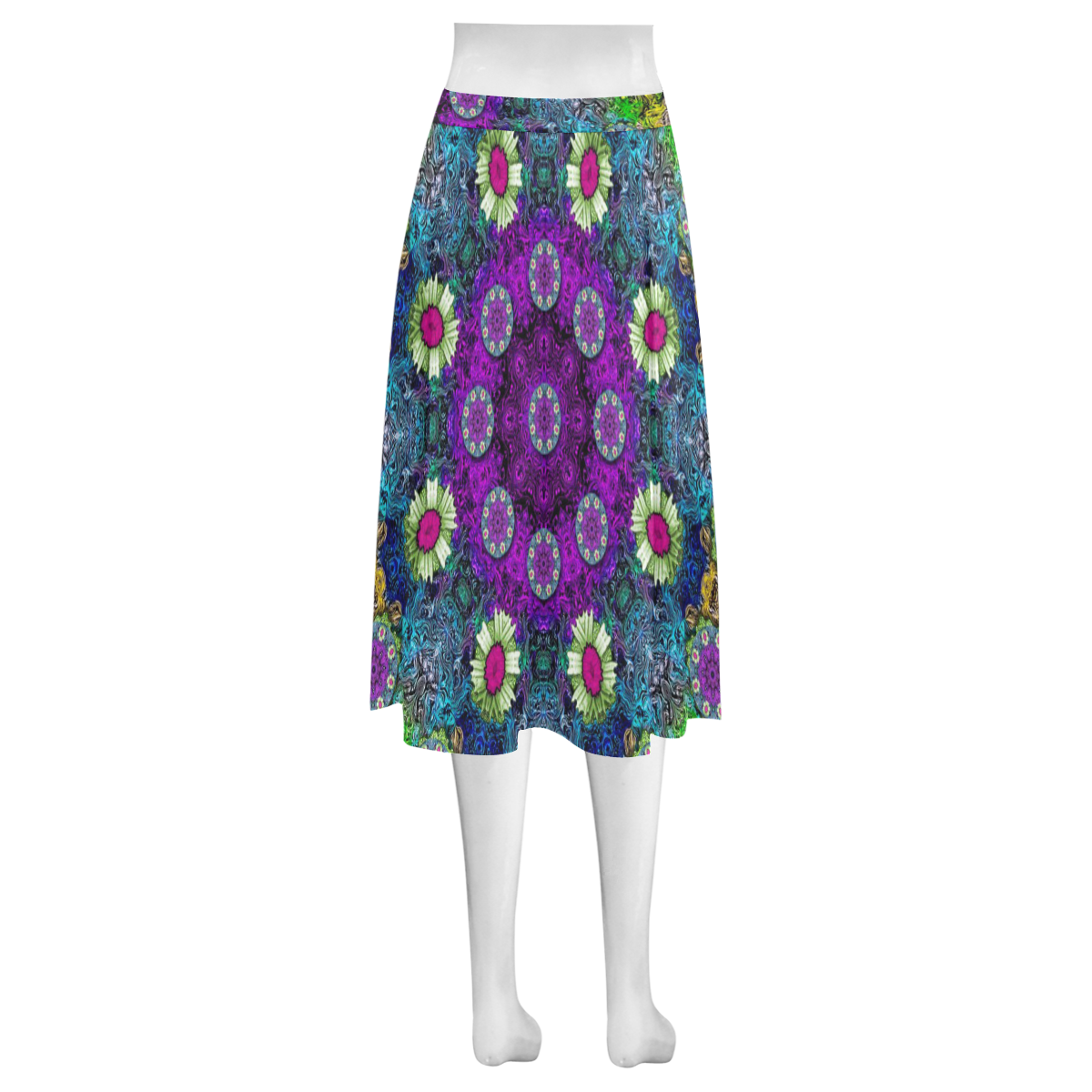 Colors and flowers in a mandala Mnemosyne Women's Crepe Skirt (Model D16)