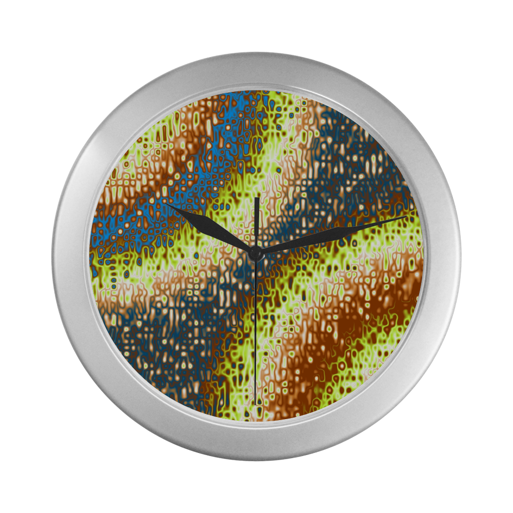 Multicolored Abstract Swirls Design Silver Color Wall Clock
