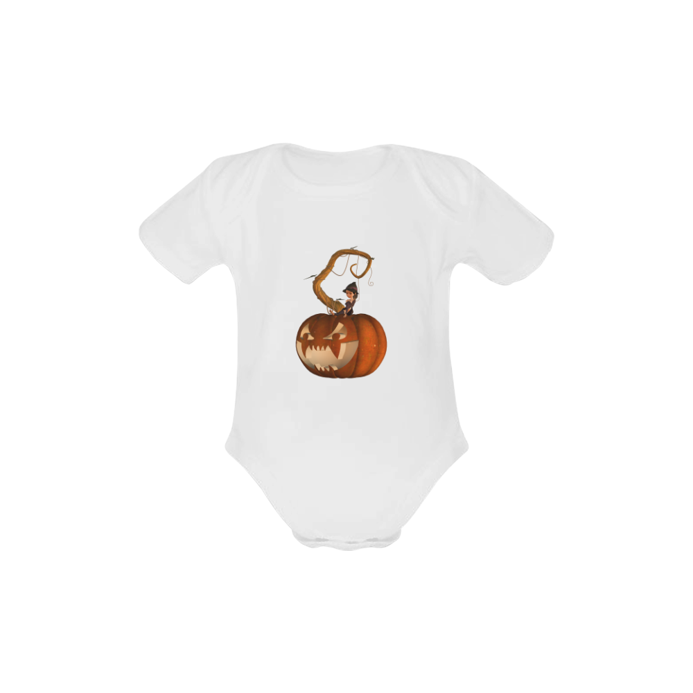 Pumpkin with witch Baby Powder Organic Short Sleeve One Piece (Model T28)