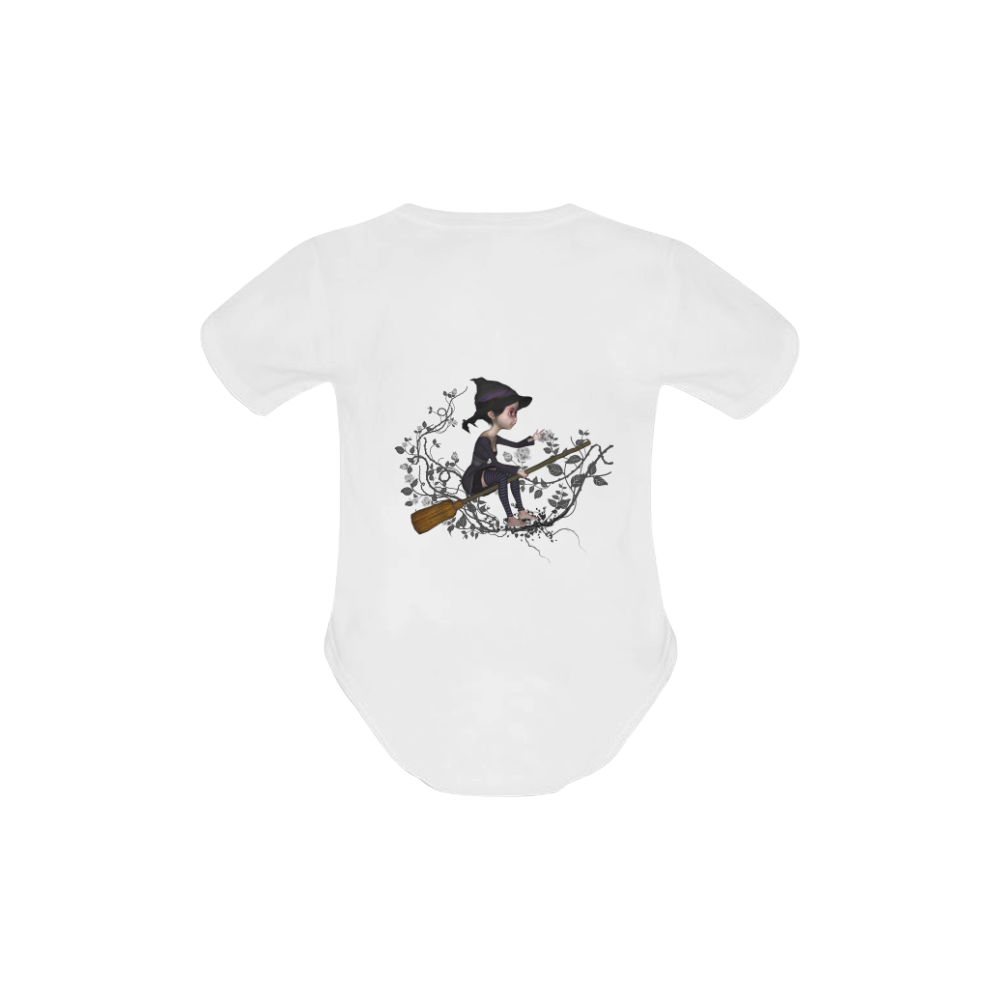 Cute witch on the broom Baby Powder Organic Short Sleeve One Piece (Model T28)