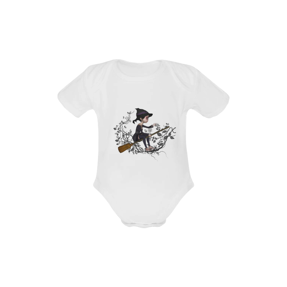 Cute witch on the broom Baby Powder Organic Short Sleeve One Piece (Model T28)