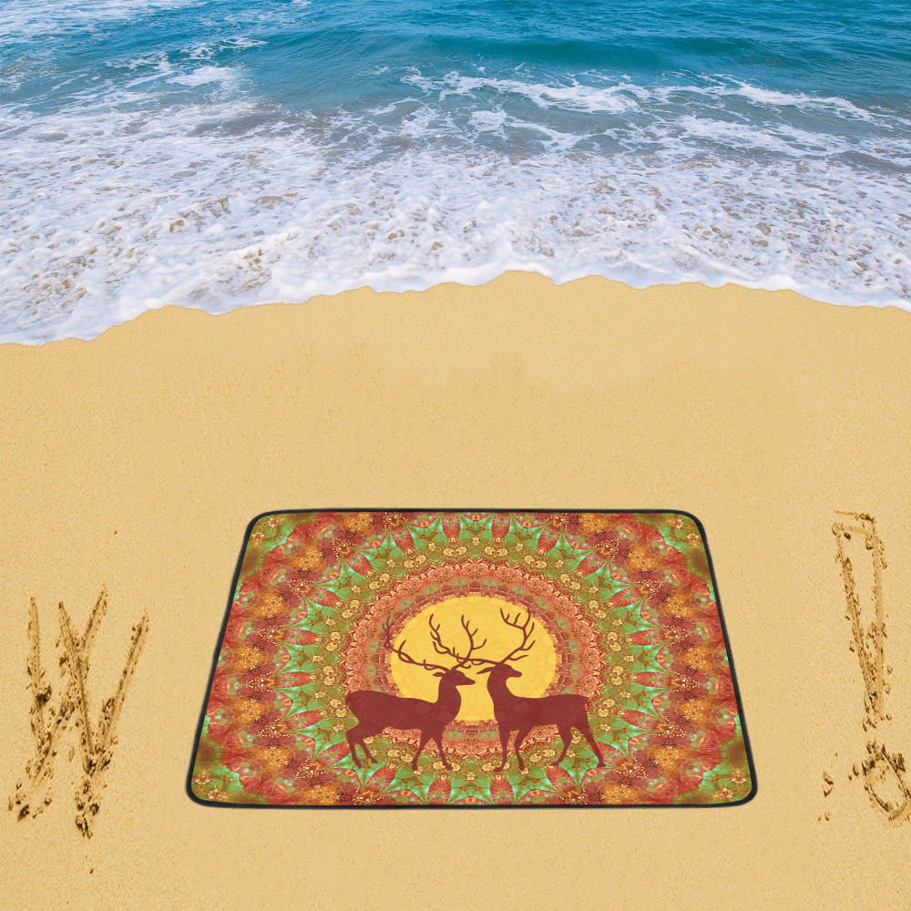 Mandala YOUNG DEERS with Full Moon Beach Mat 78"x 60"