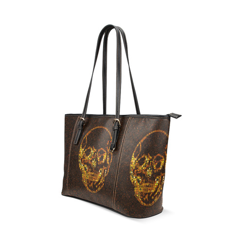 golden skull Leather Tote Bag/Large (Model 1640)