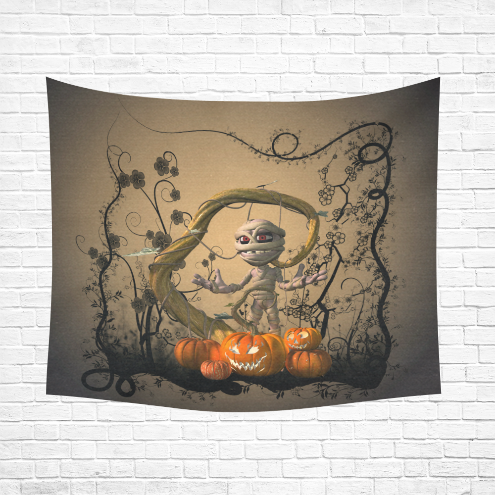 Funny mummy with pumpkins Cotton Linen Wall Tapestry 60"x 51"