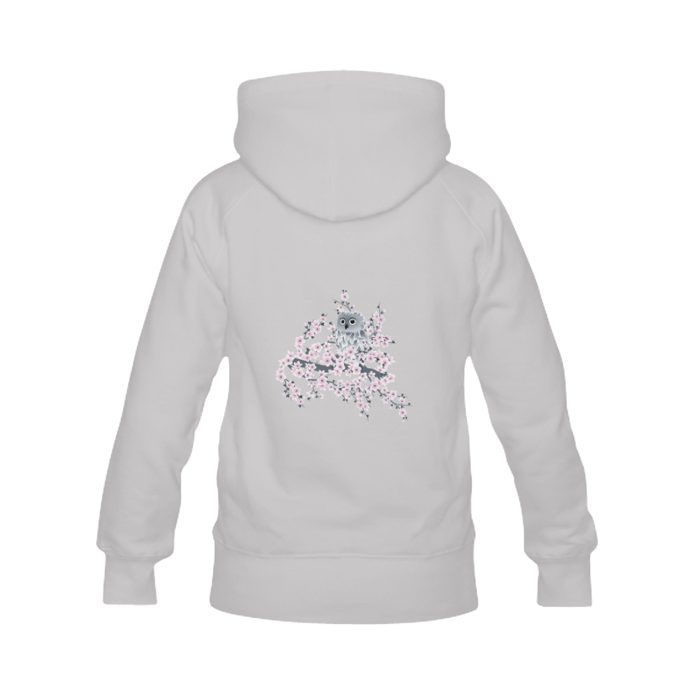 Cute Owl Spring Cherry Blossoms Women's Classic Hoodies (Model H07)
