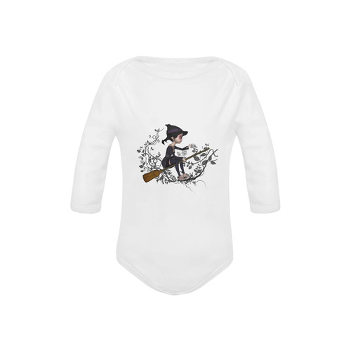 Cute witch on the broom Baby Powder Organic Long Sleeve One Piece (Model T27)