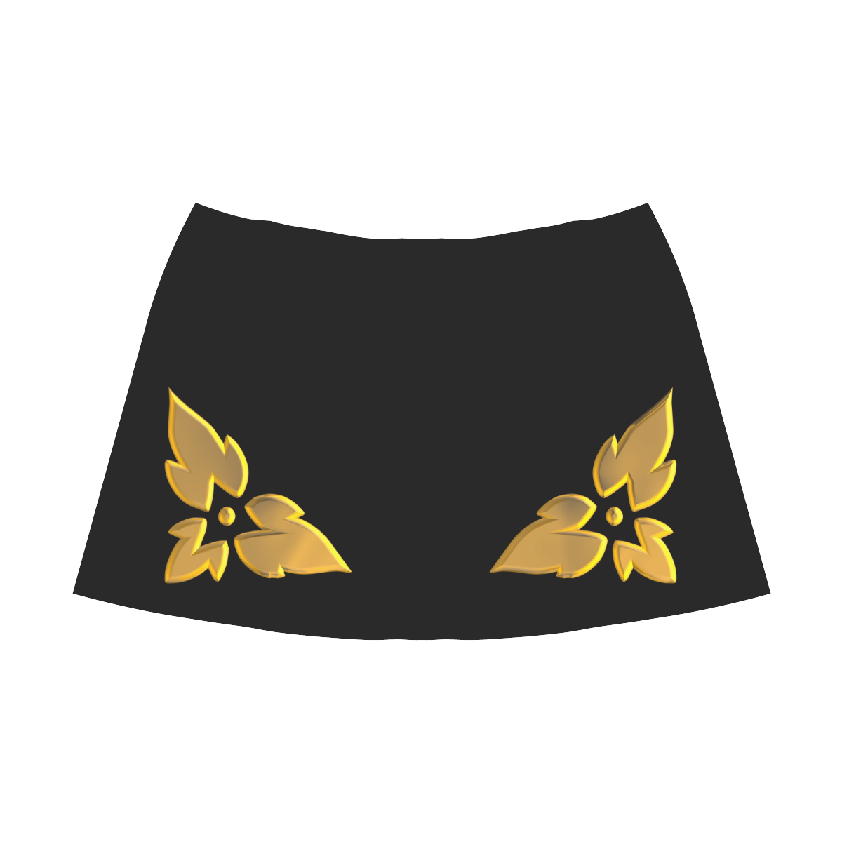 3-D Look Metallic Golden Leaves Border on Black Mnemosyne Women's Crepe Skirt (Model D16)