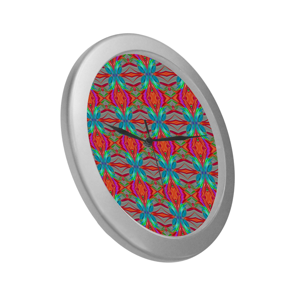 Abstract Colorful Ornament CA Silver Color Wall Clock