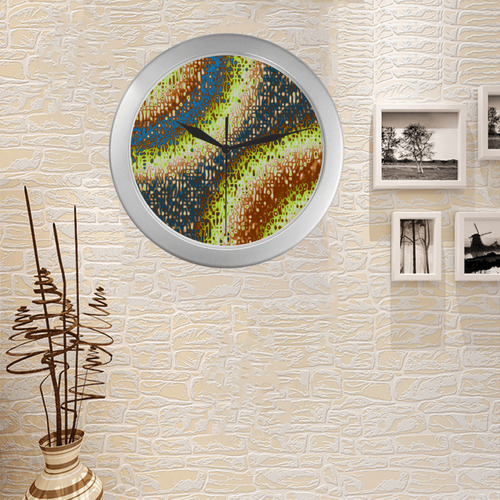 Multicolored Abstract Swirls Design Silver Color Wall Clock